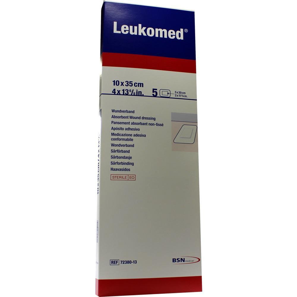 Verpackung von Leukomed Wundverband, Größe 10 x 35 cm, 5 Stück.