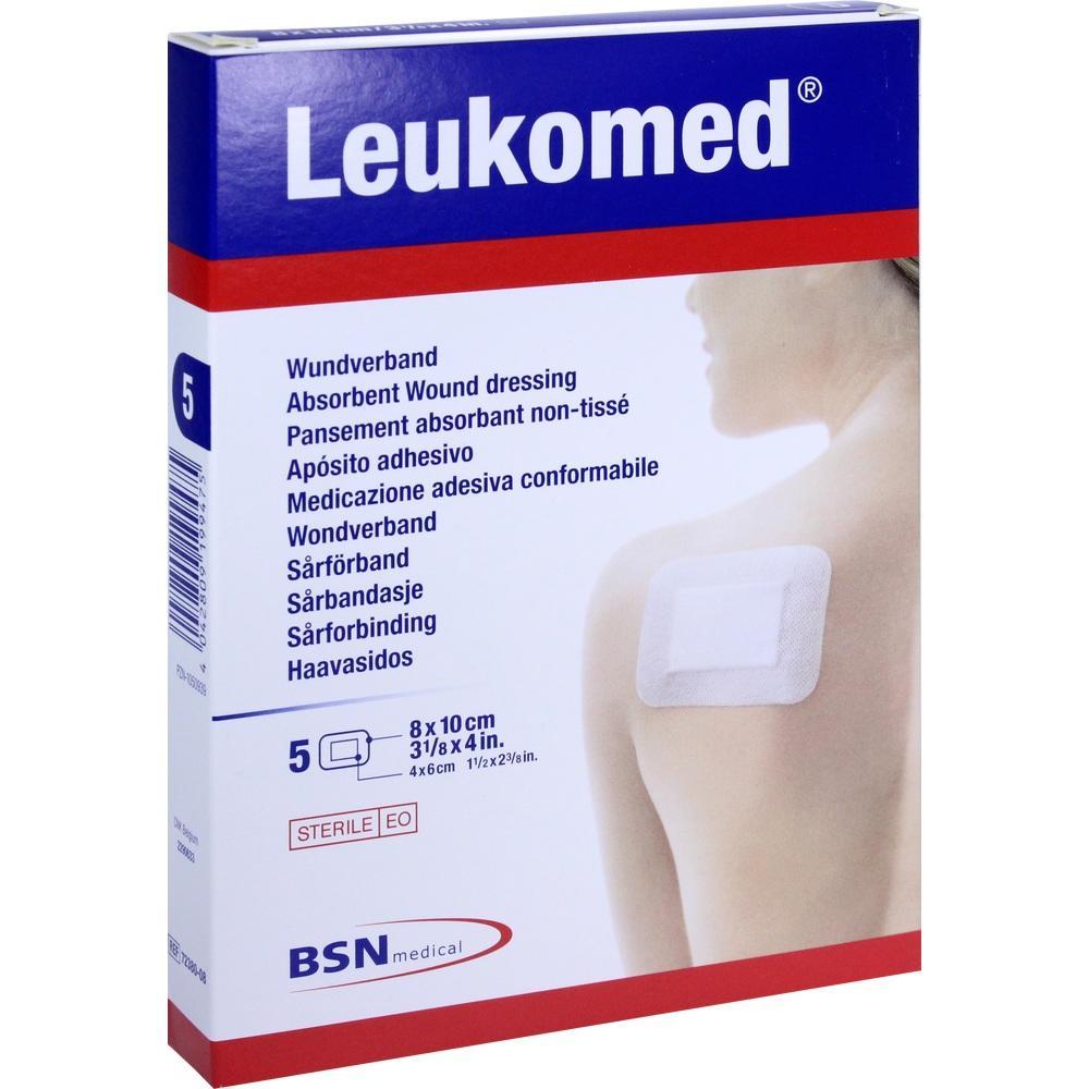 Eine Verpackung von Leukomed Wundverband mit einer Abbildung eines Verbands auf einer Schulter.