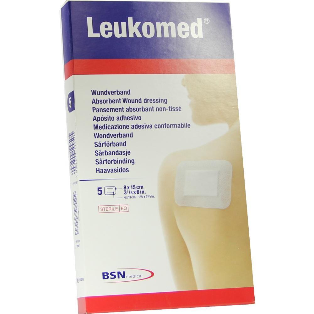 Verpackung eines Wundverbandes von Leukomed mit Bild und Produktinformationen.