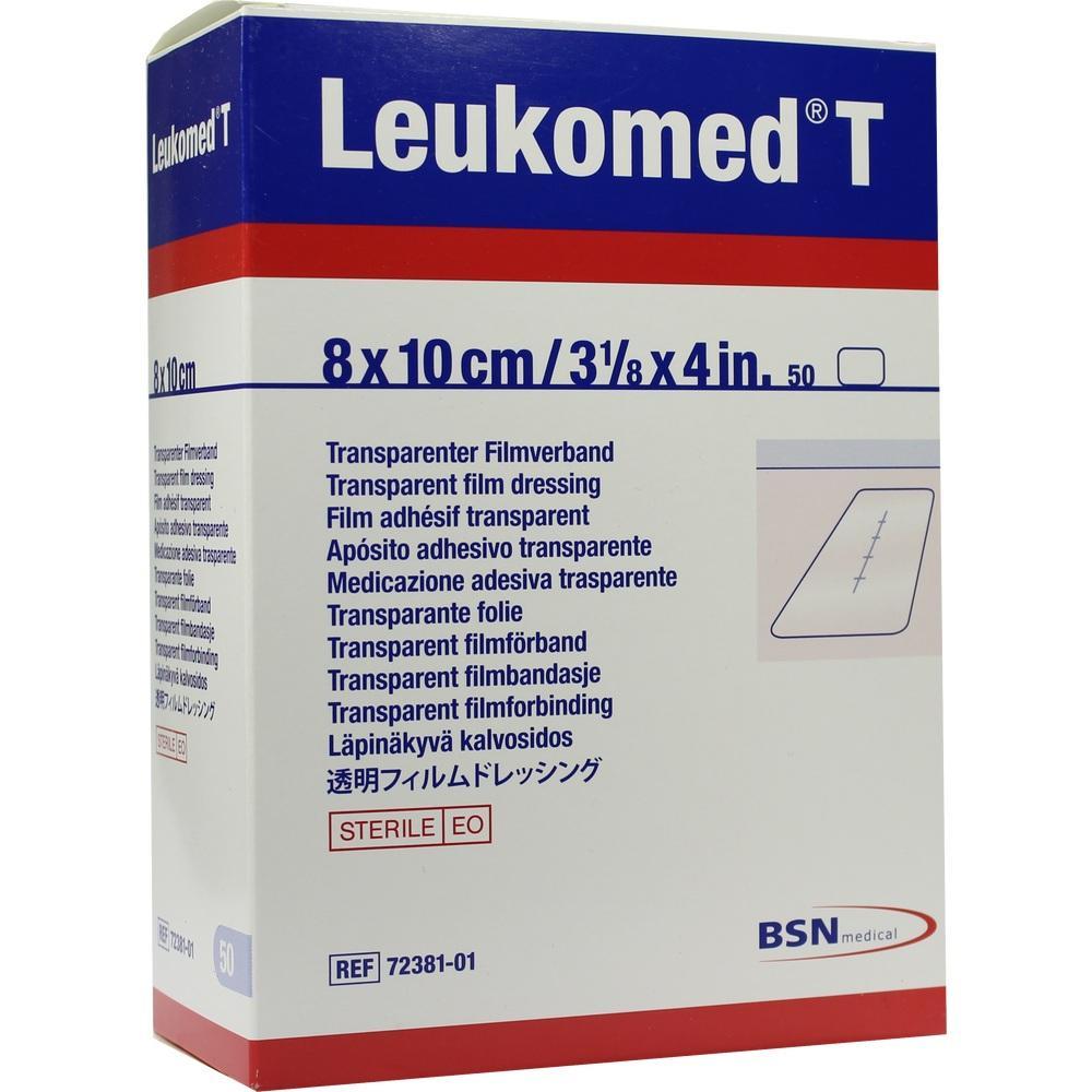 Verpackung eines transparenten Filmverbands von Leukomed T, Größe 8x10 cm.