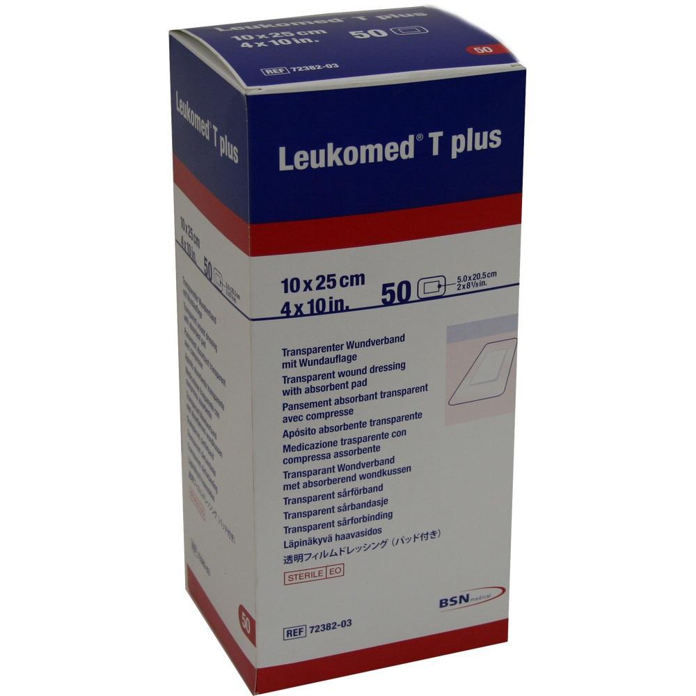 Verpackung eines transparenten Wundverbands mit der Aufschrift "Leukomed T plus".