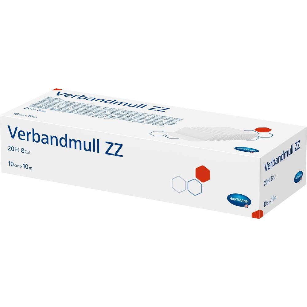 Weiße Verpackung mit der Aufschrift "Verbandmull ZZ" von Hartmann.