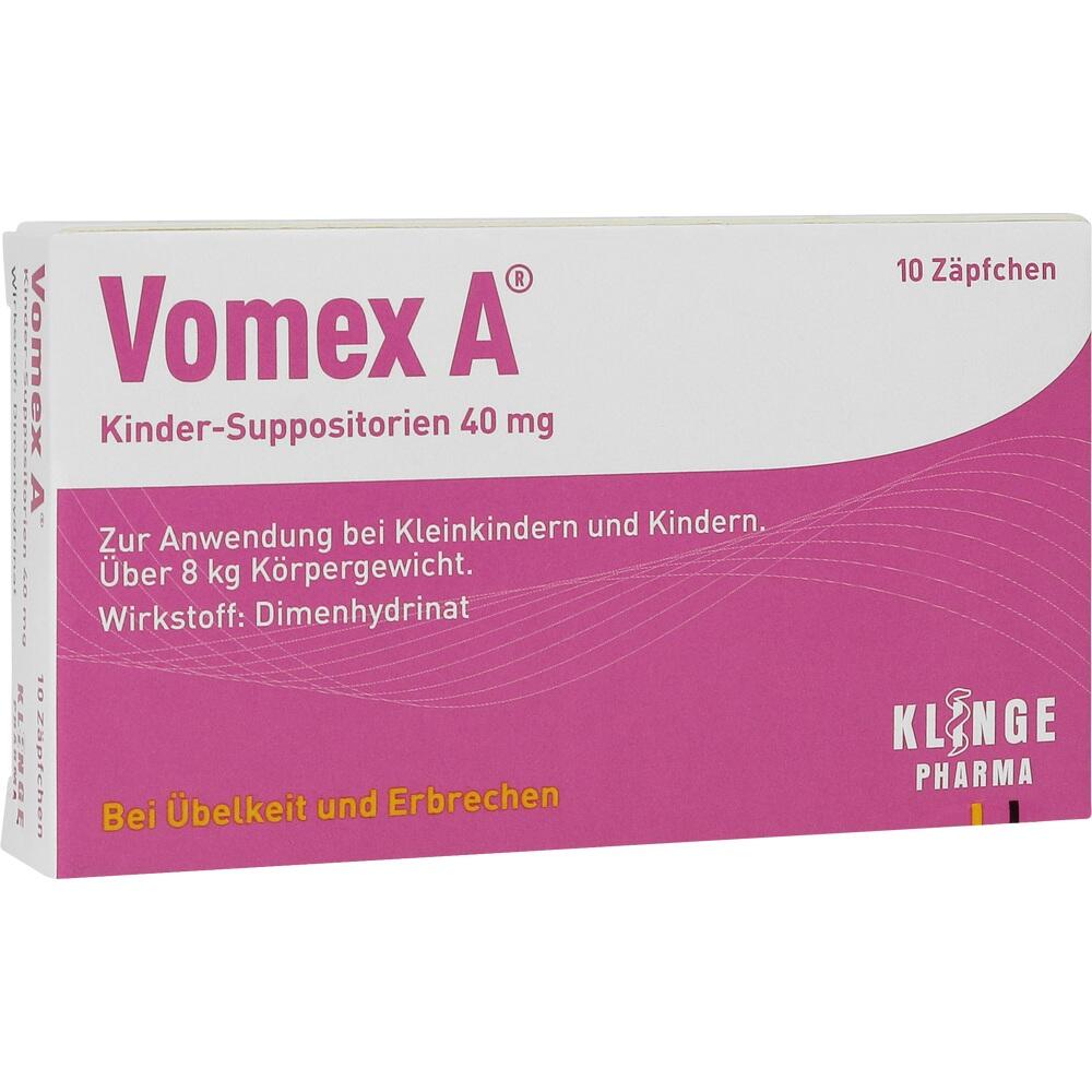 Eine Packung mit Zäpfchen für Kinder gegen Übelkeit, vom Hersteller Klinge Pharma.