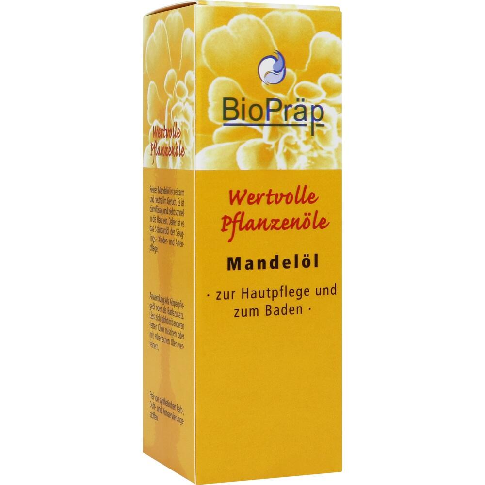 Gelbe Verpackung mit der Aufschrift "Mandelöl zur Hautpflege und zum Baden".