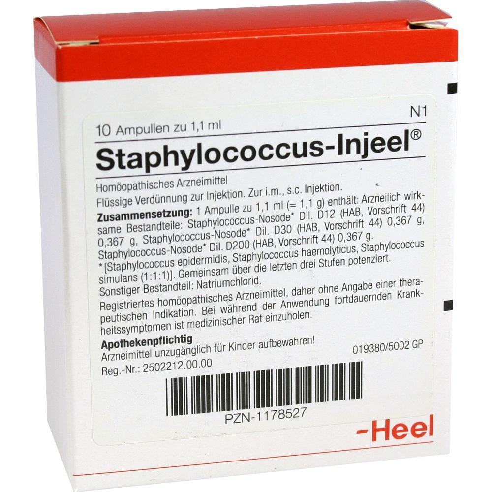 Eine Verpackung für homöopathische Staphylococcus-Injektionen von Heel.