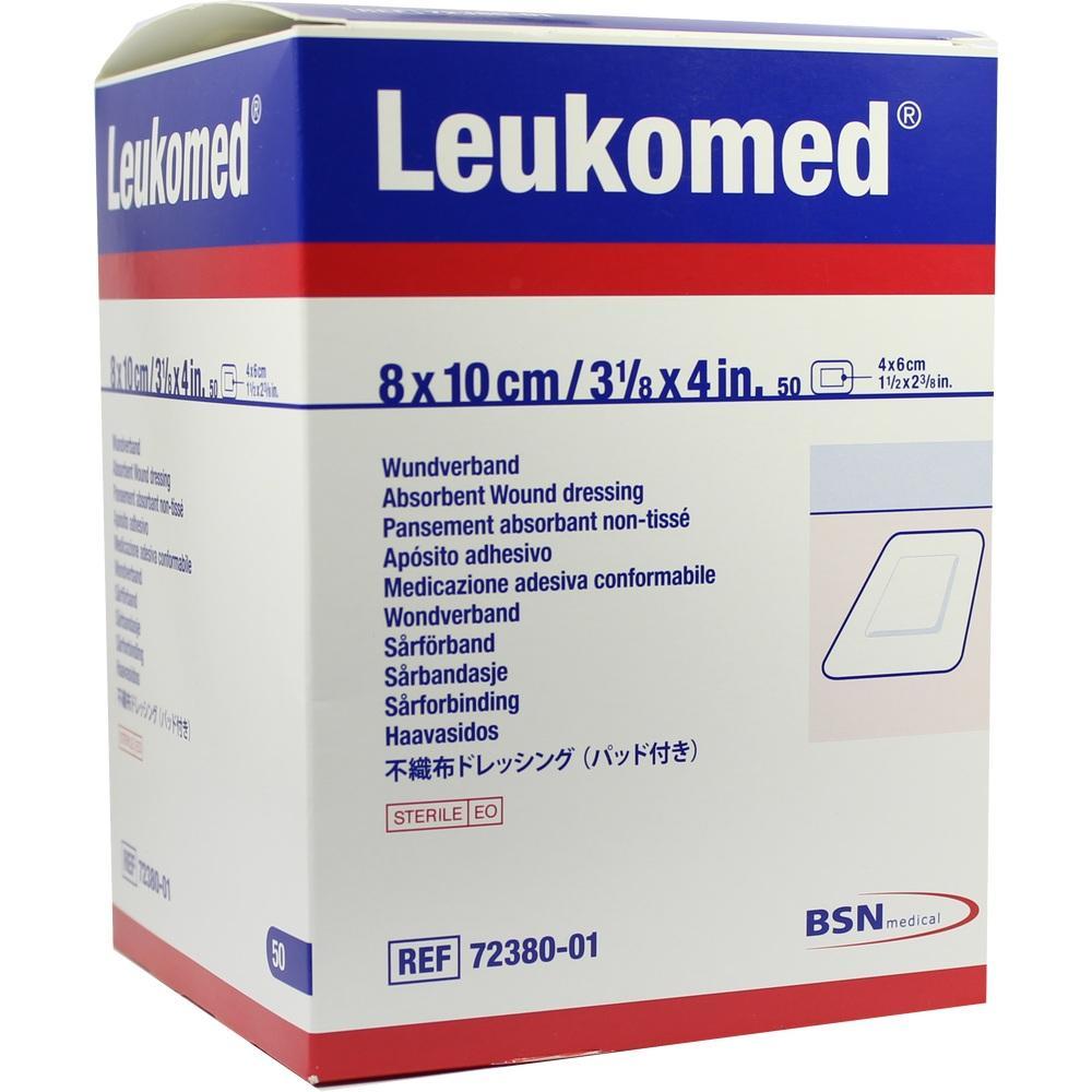 Eine blaue und weiße Verpackung mit der Aufschrift "Leukomed" für sterile Wundverbände.