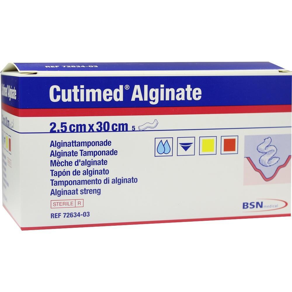 Die Verpackung zeigt das Produkt "Cutimed Alginate", ein medizinischer Alginatverband.