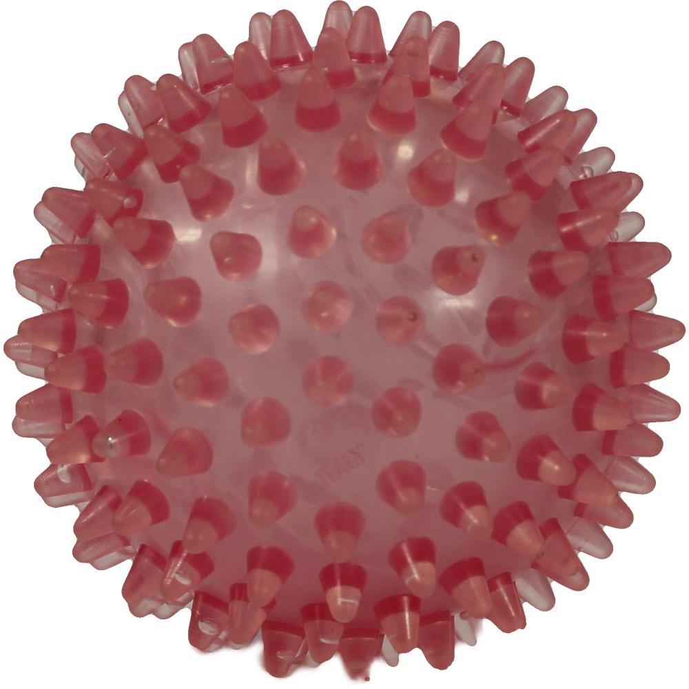 Roter Gummiball mit vielen kleinen Noppen.