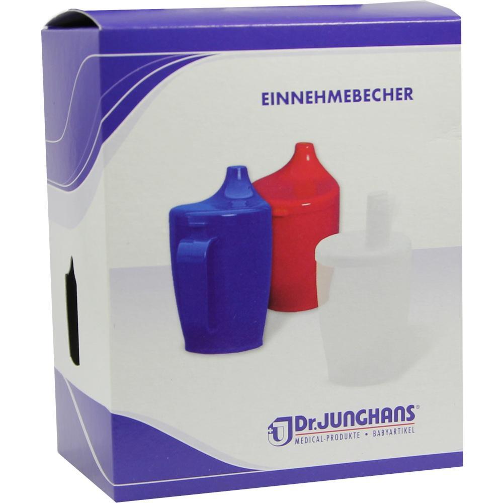 Verpackung mit zwei bunten Bechern und der Aufschrift "Einnahmebecher".