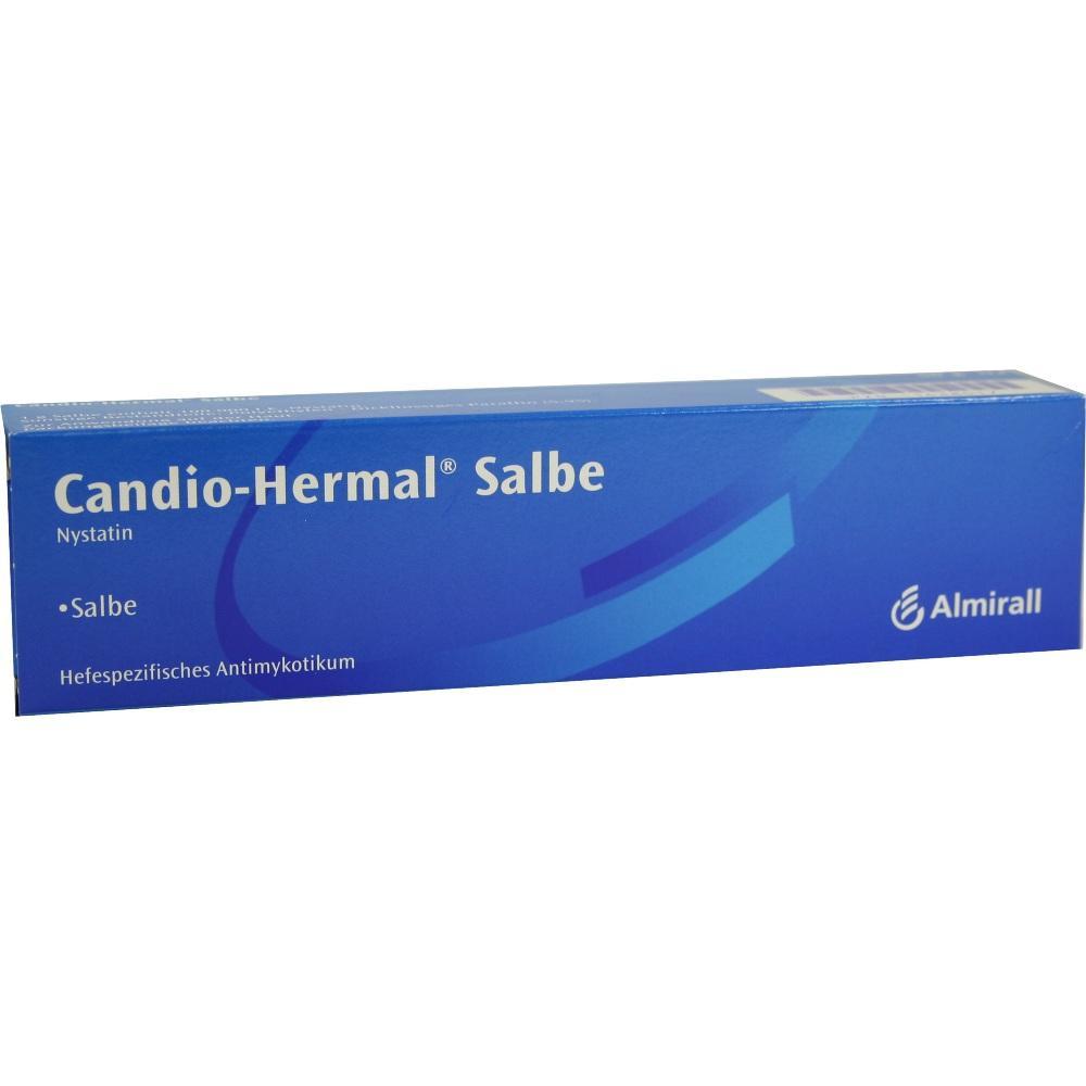 Blaue Salbenverpackung mit der Aufschrift "Candio-Hermal Salbe".