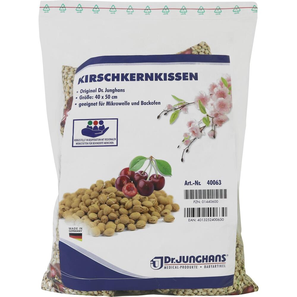 Eine Packung Kirschkernkissen mit Abbildungen von Kirschen und Blüten.