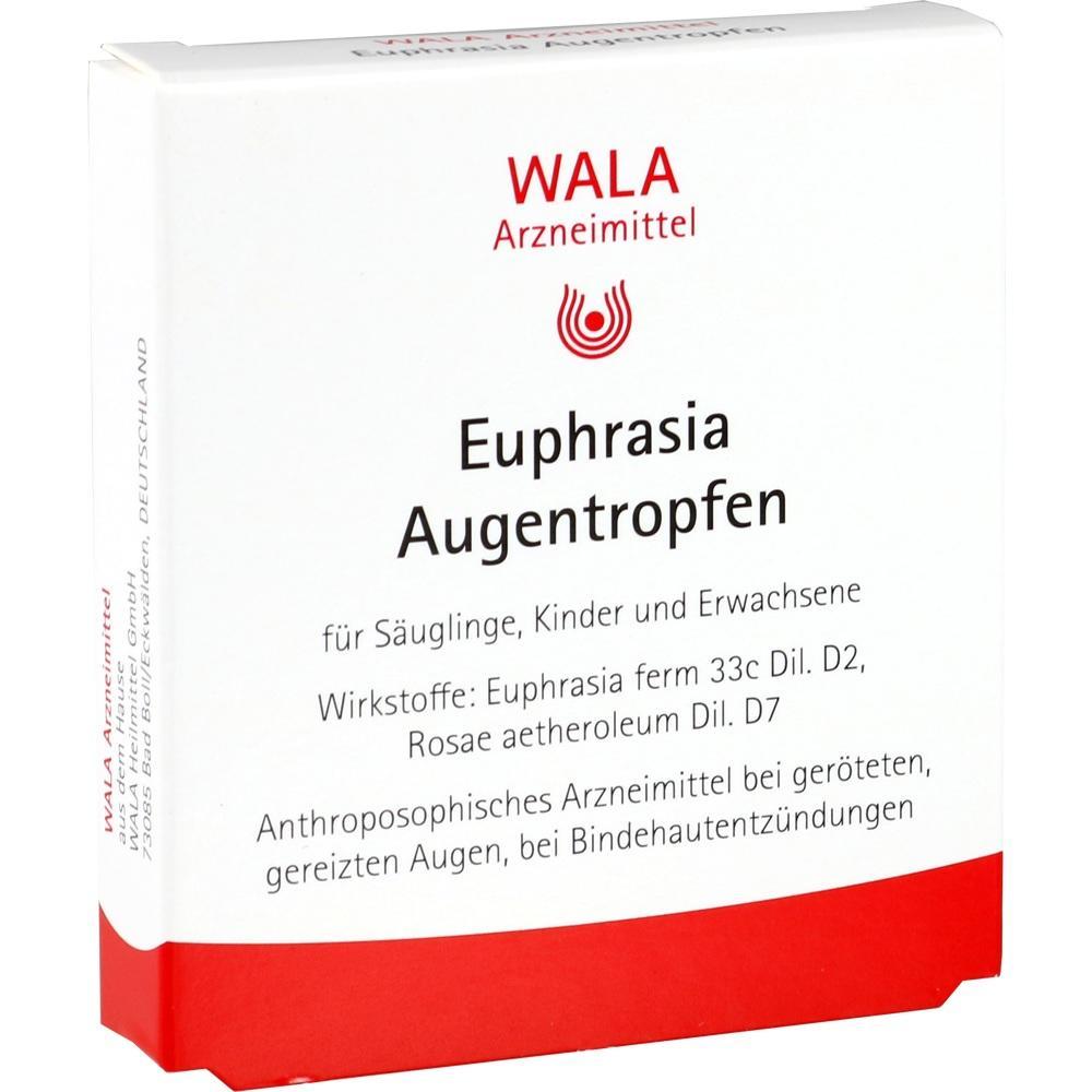Eine weiße Packung Augentropfen von WALA für gereizte Augen.