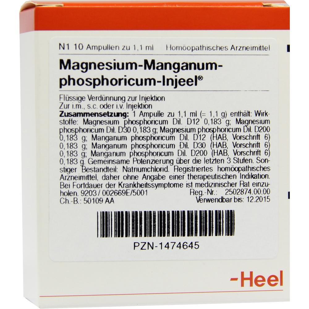 Eine Packung homöopathischer Ampullen mit Magnesium und Mangan.