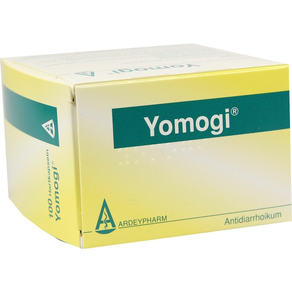 Gelbe Verpackung mit der Aufschrift "Yomogi" und "Antidiarrhoikum".