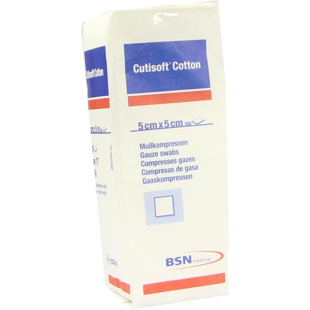 Eine Packung mit Mullkompressen von 5 cm x 5 cm der Marke Cutisoft.