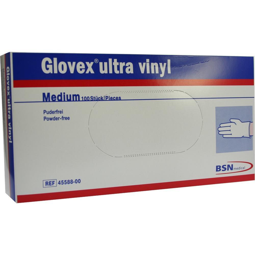 Eine Schachtel mit 100 puderfreien Vinylhandschuhen in Größe Medium.