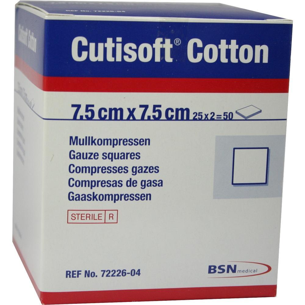 Eine Box mit Mullkompressen, Größe 7,5 cm x 7,5 cm.