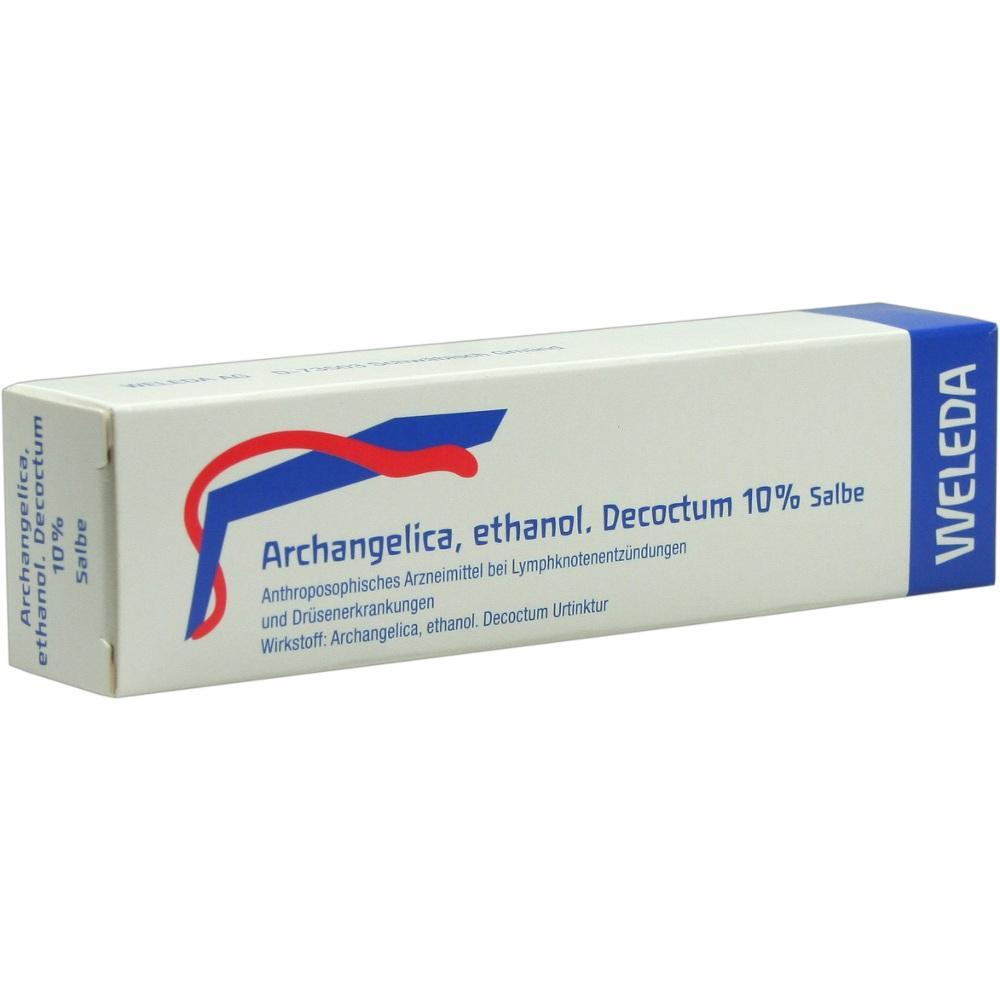 Eine Salbenverpackung mit der Aufschrift "Archangelica, ethanol. Decoctum 10%".