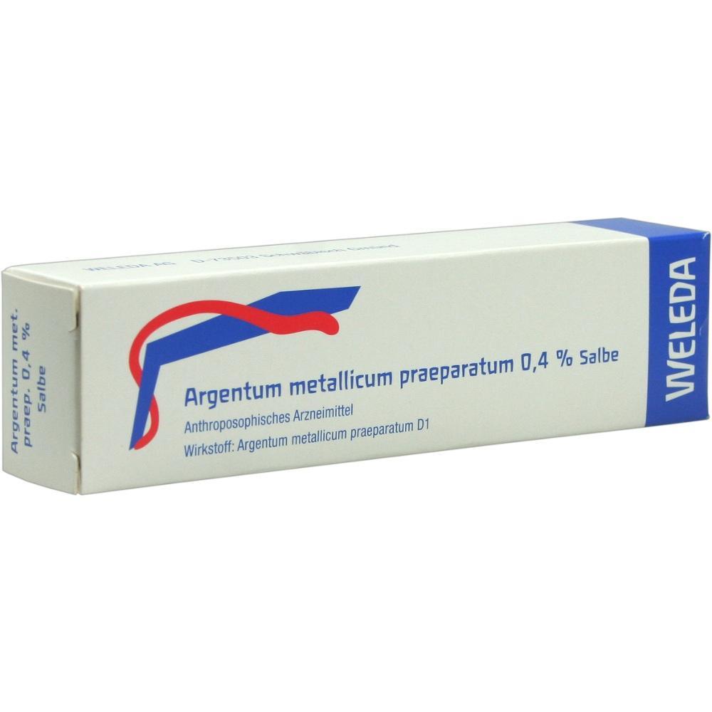 Eine Tube Weleda-Salbe mit der Aufschrift "Argentum metallicum praep."