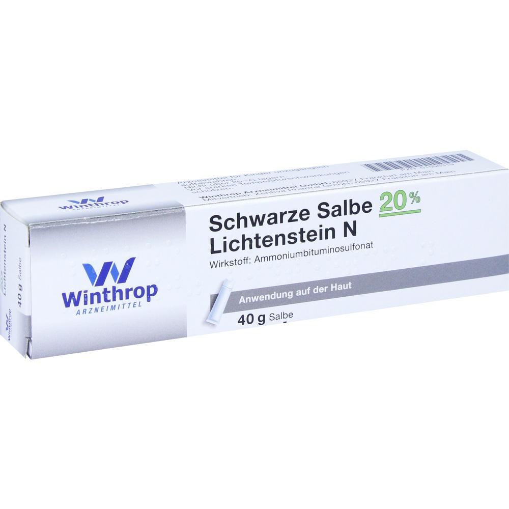 Weiße Schachtel mit Salbe namens "Schwarze Salbe Lichtenstein N".