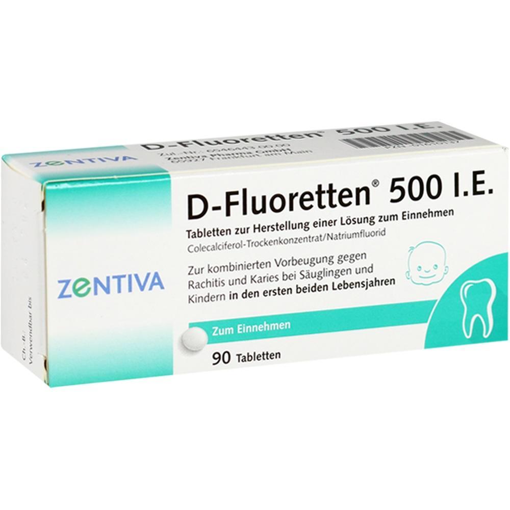 Die Packung enthält D-Fluoretten-Tabletten zur Vorbeugung bei Babys und Kleinkindern.