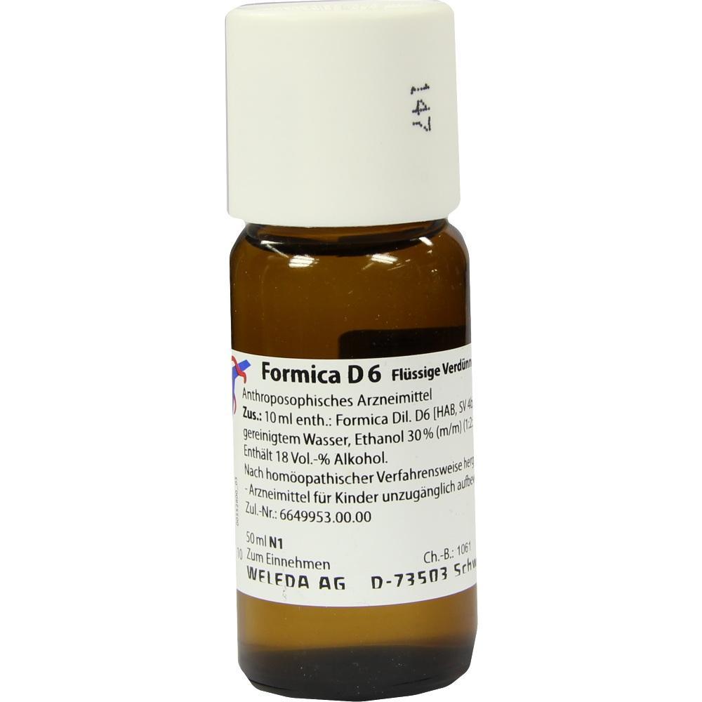 Braunes Fl&auml;schchen mit wei&szlig;em Etikett und der Aufschrift "Formica D6".