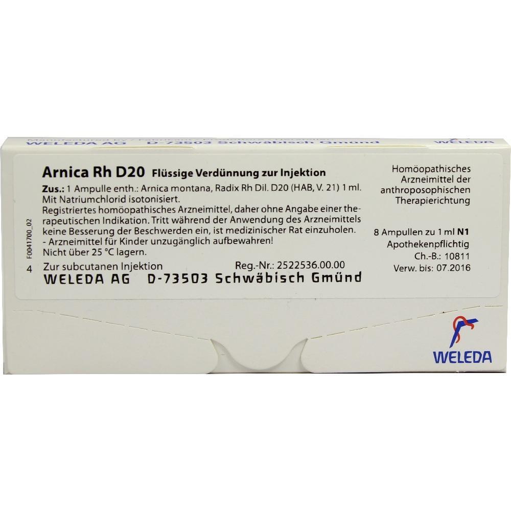 Verpackung von homöopathischen Injektionsampullen mit Informationen zur Verwendung.