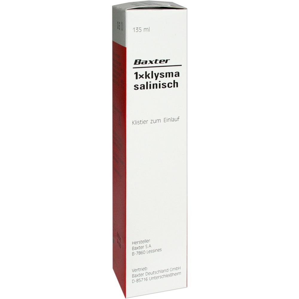 Weiße Verpackung für salinisches Klistier mit rotem Rand und schwarzem Text.