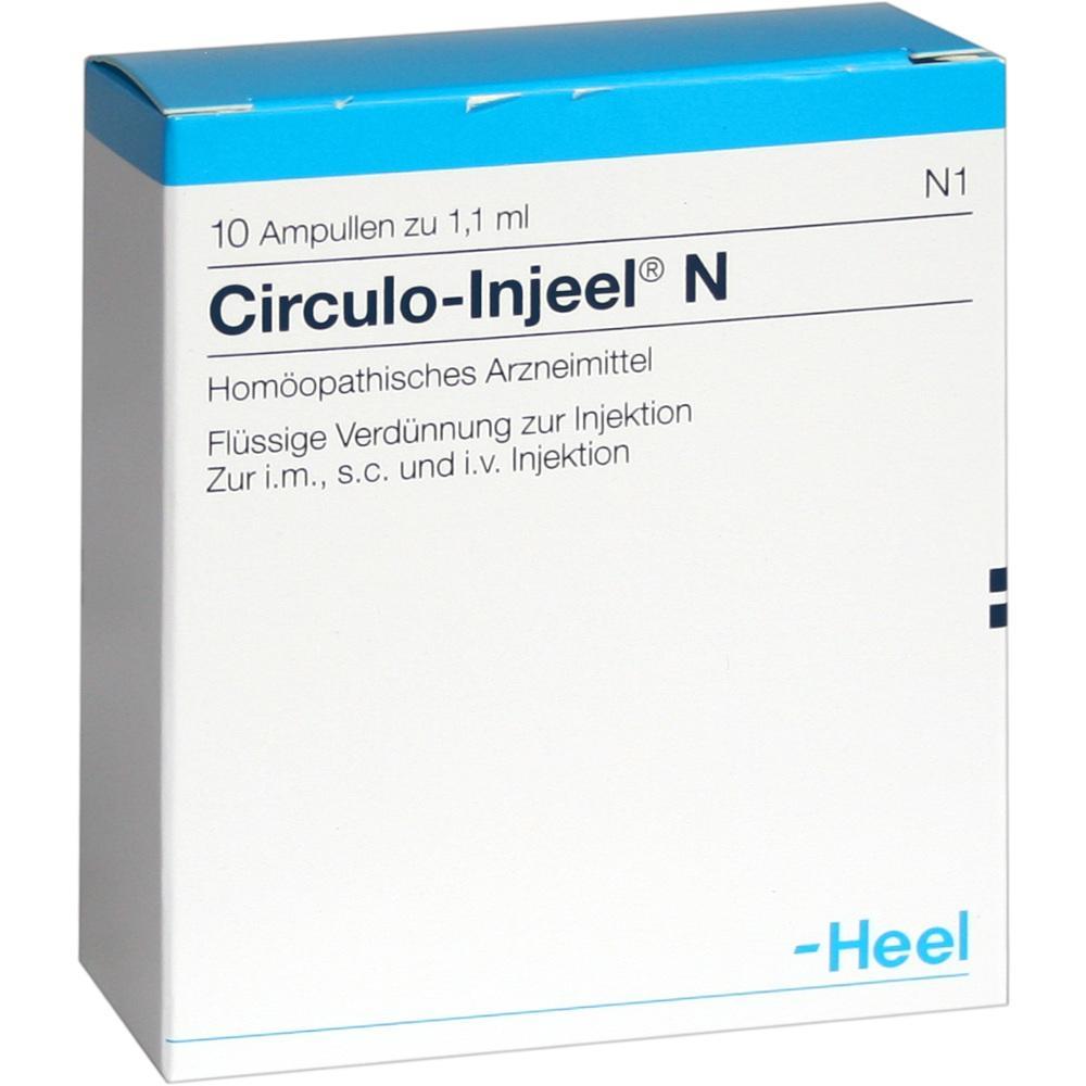 Eine Verpackung für ein homöopathisches Arzneimittel namens Circulo-Injeel N.