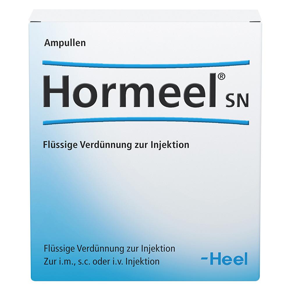 Eine Medikamentenverpackung mit der Aufschrift "Hormeel SN" für Injektionen.