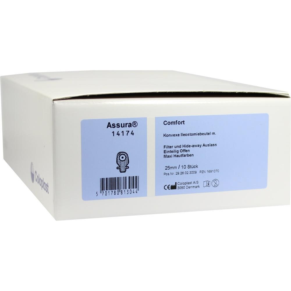 Eine weiße Verpackung für konvexe Ileostomiebeutel mit blauem Etikett.