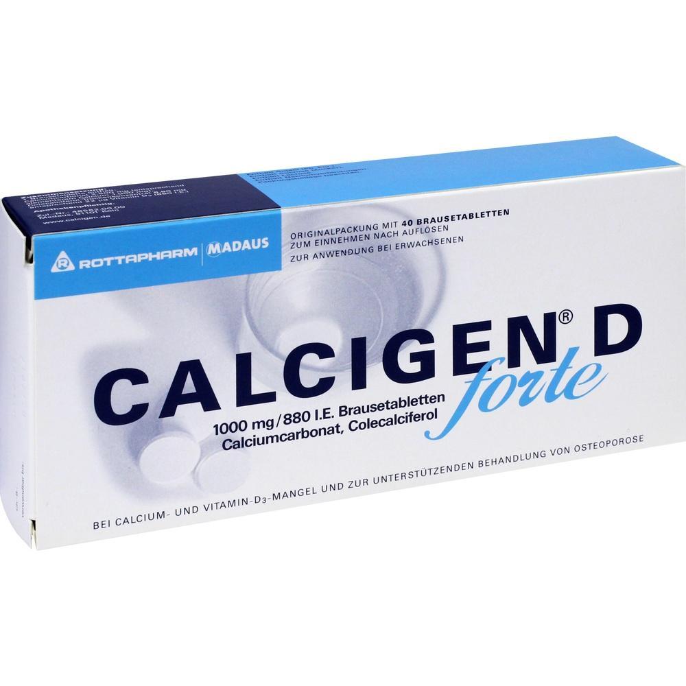 Packung Calcigen D forte Brausetabletten für Erwachsene.