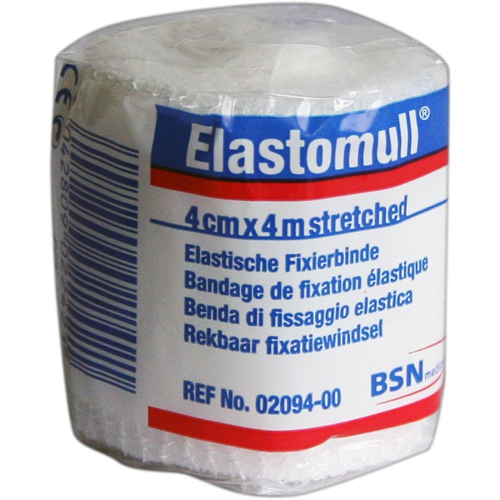 Eine elastische Fixierbinde in weißer Verpackung.