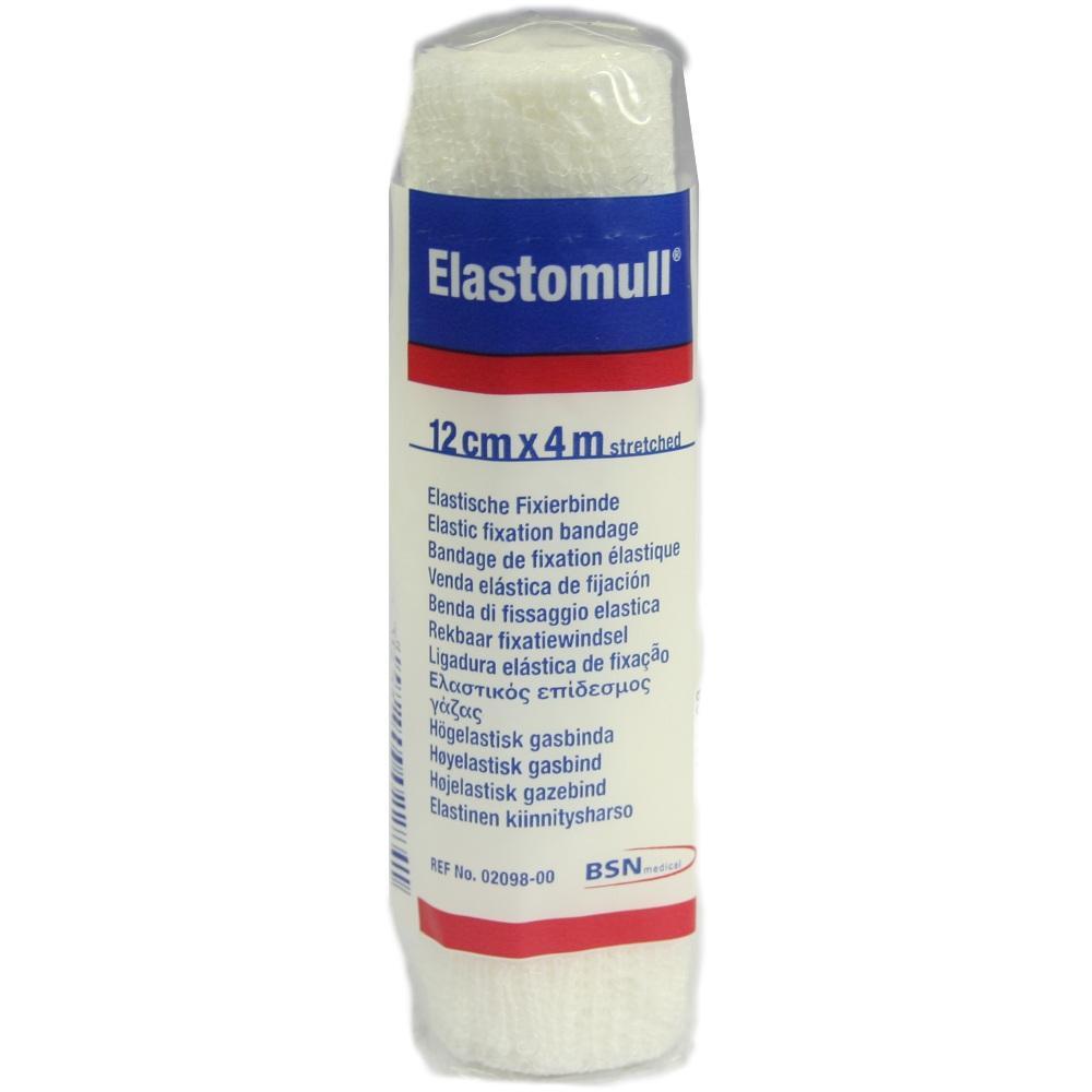 Eine elastische Fixierbinde in einer weißen Verpackung.