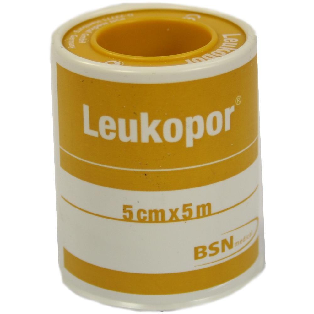 Eine Rolle medizinisches Klebeband mit braun-weißer Verpackung.