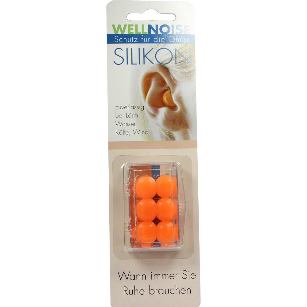 Orange Ohrstöpsel aus Silikon in einer Verpackung gegen Lärm und Wind.