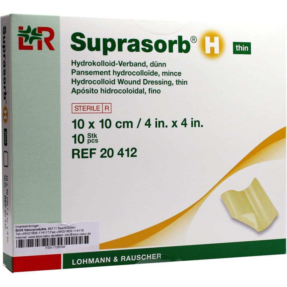 Verpackung mit dem Schriftzug "Suprasorb H" für sterile Wundverbände, Größe 10x10 cm.