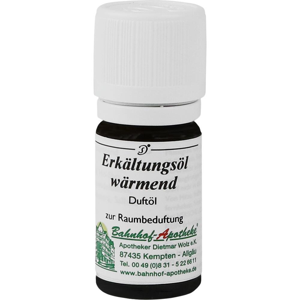 Kleine Flasche mit der Aufschrift "Erkältungsöl wärmend".