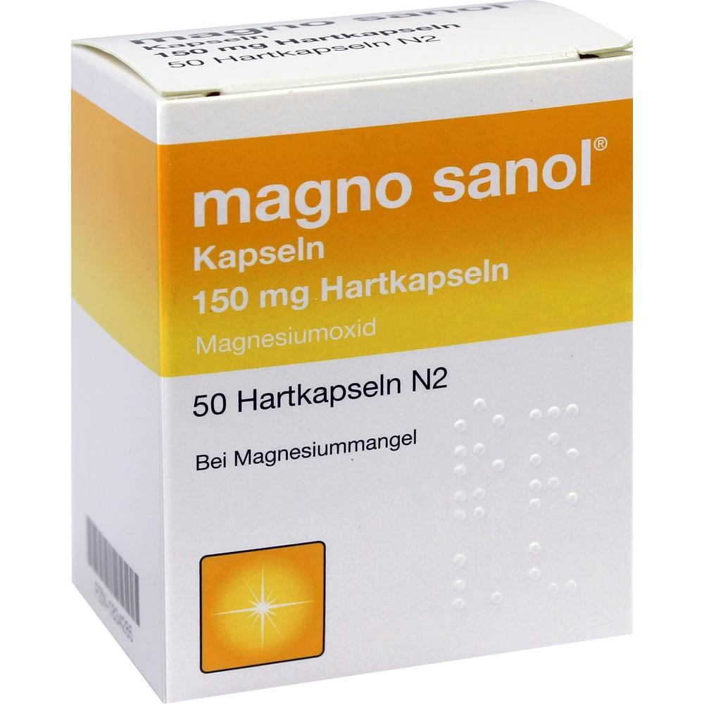 Packung von Magnesium-Kapseln gegen Magnesiummangel.