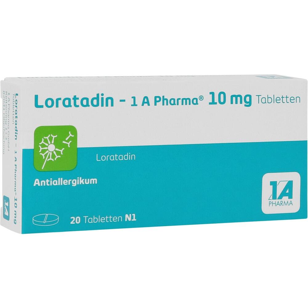 Weiße Medikamentenpackung für Loratadin-Tabletten gegen Allergien.