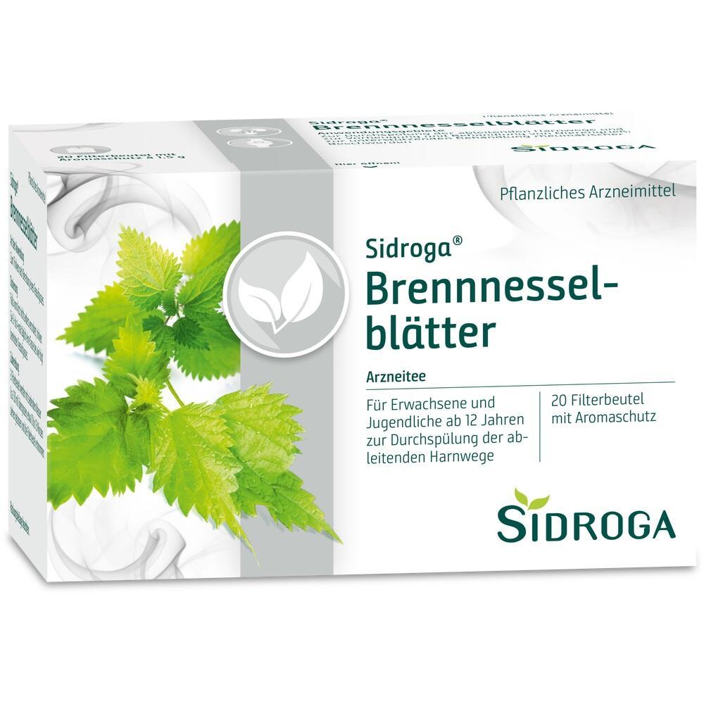 Eine Packung Sidroga Brennnesselblätter Tee mit 20 Teebeuteln.