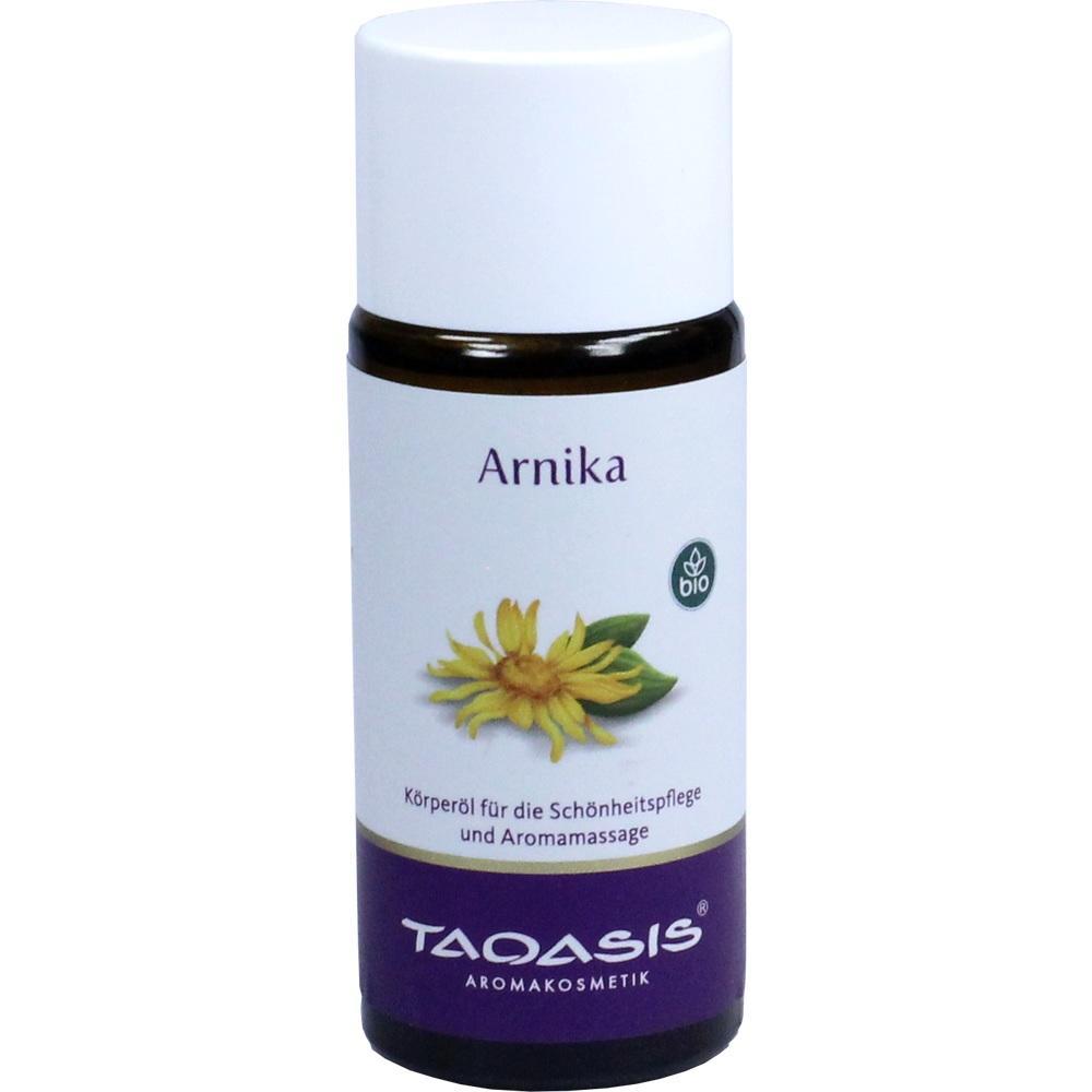 Flasche mit Arnika-Körperöl für Schönheits- und Aromamassage.