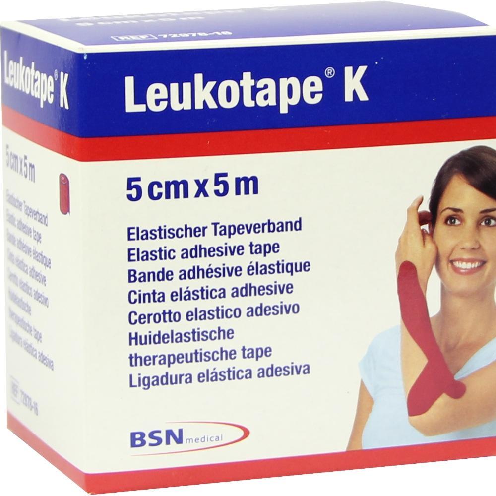 Eine Verpackung von elastischem Klebeband mit weg, das eine lächelnde Frau zeigt.