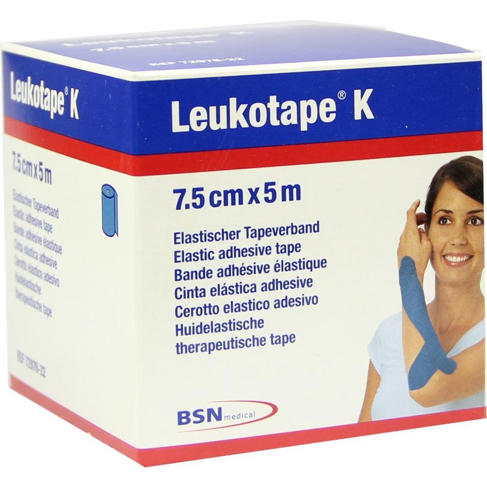 Eine Packung elastisches Klebeband mit Bild einer Person und blauen Streifen auf dem Arm.
