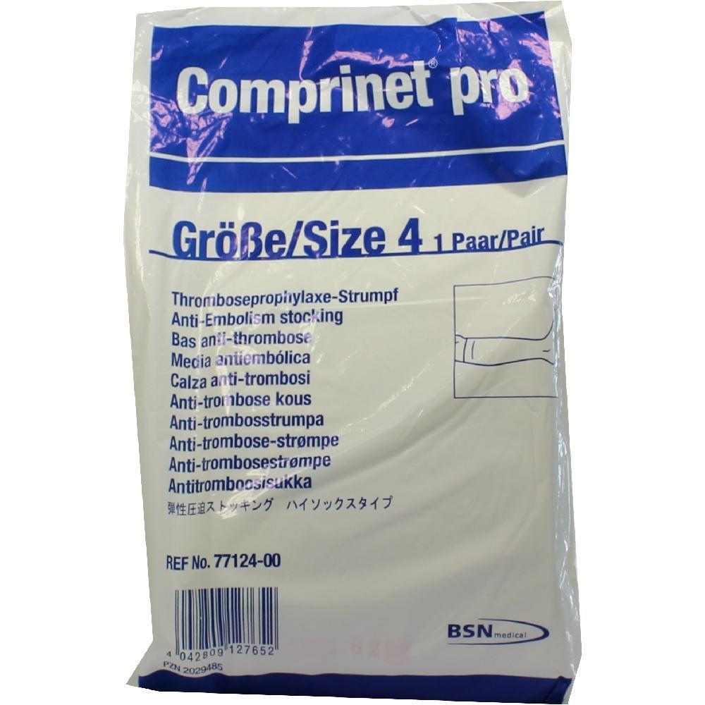 Packung mit einem Thrombosestrumpf in Größe 4 von Comprinet pro.