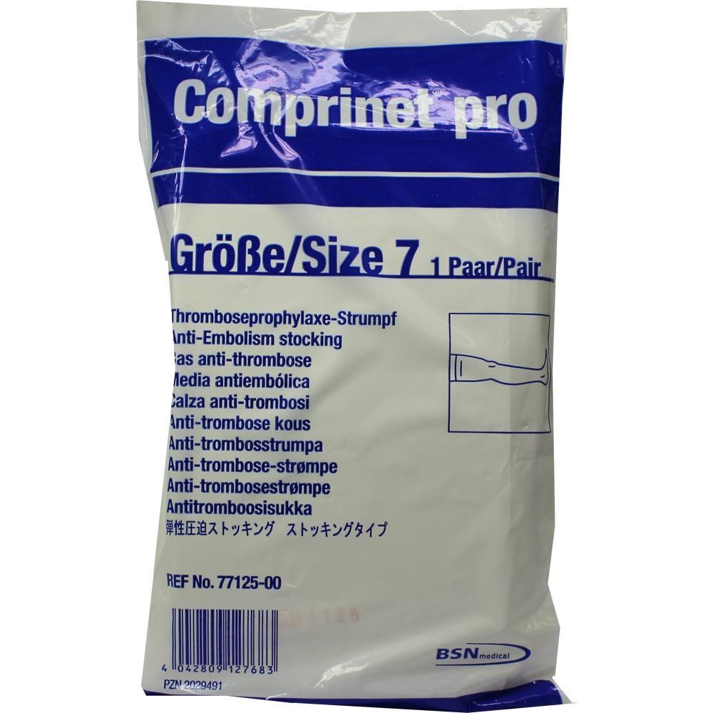 Verpackung von Kompressionsstrümpfen in Größe 7 mit mehrsprachigem Text.