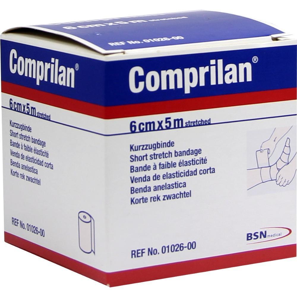 Die Verpackung zeigt eine Kompressionsbinde mit Maßen von 6 cm x 5 m.