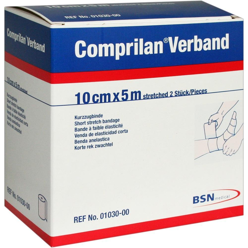 Eine Verpackung mit einer blauen und roten Aufschrift für einen Kompressionsverband.