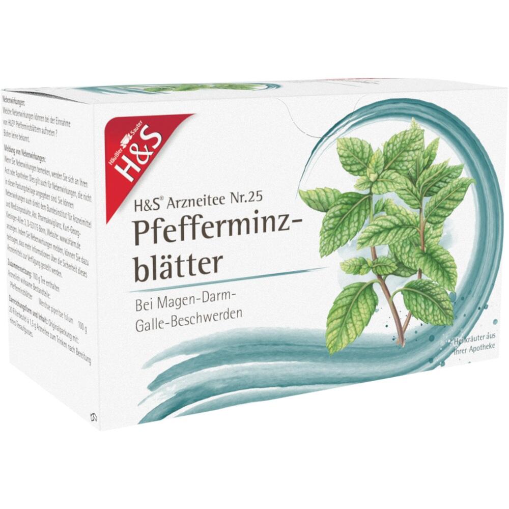 Eine Verpackung von Pfefferminzblätter-Tee für Magen-Darm-Beschwerden.