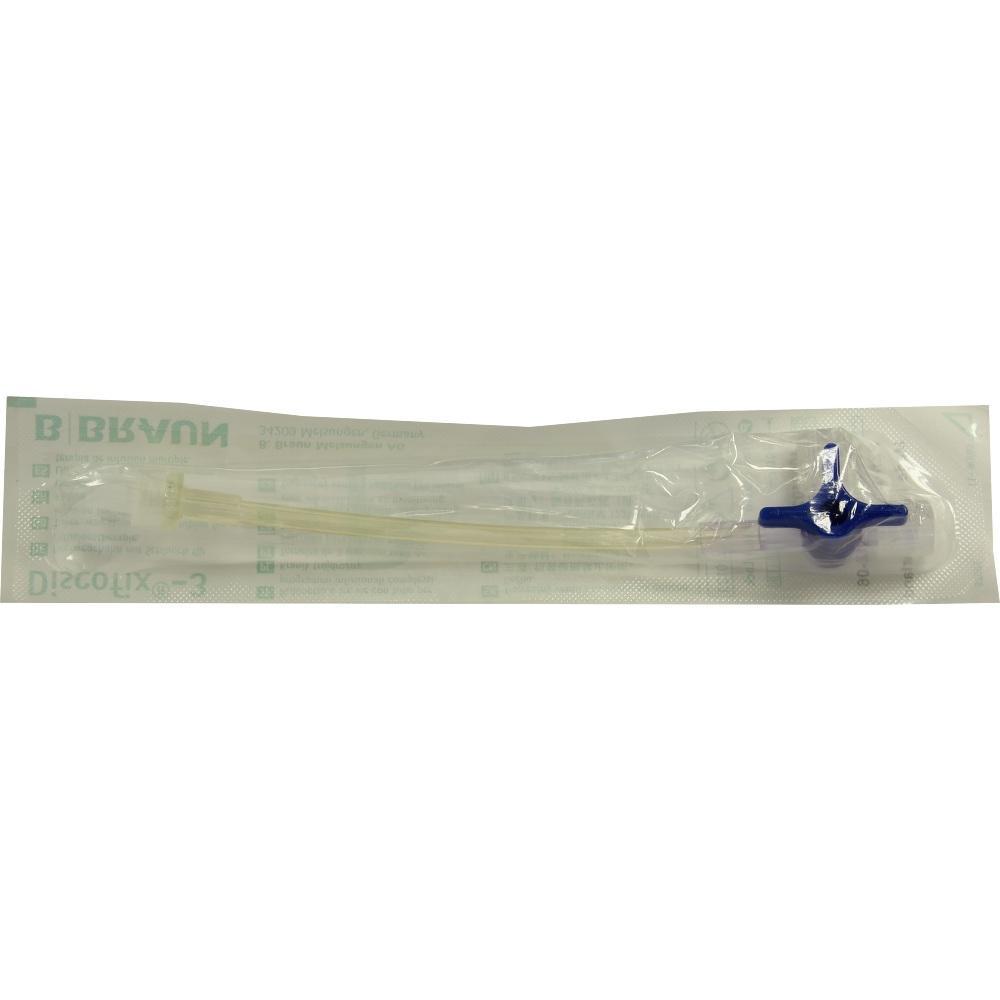 Ein medizinisches, verpacktes Gerät mit einem blauen Drehventil darauf.